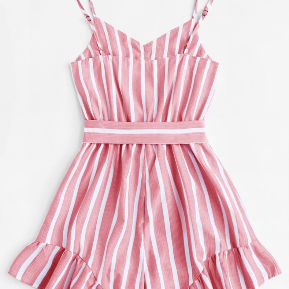 Pink Striped Romper With Button & Bow Detail - Picture 2 of 8